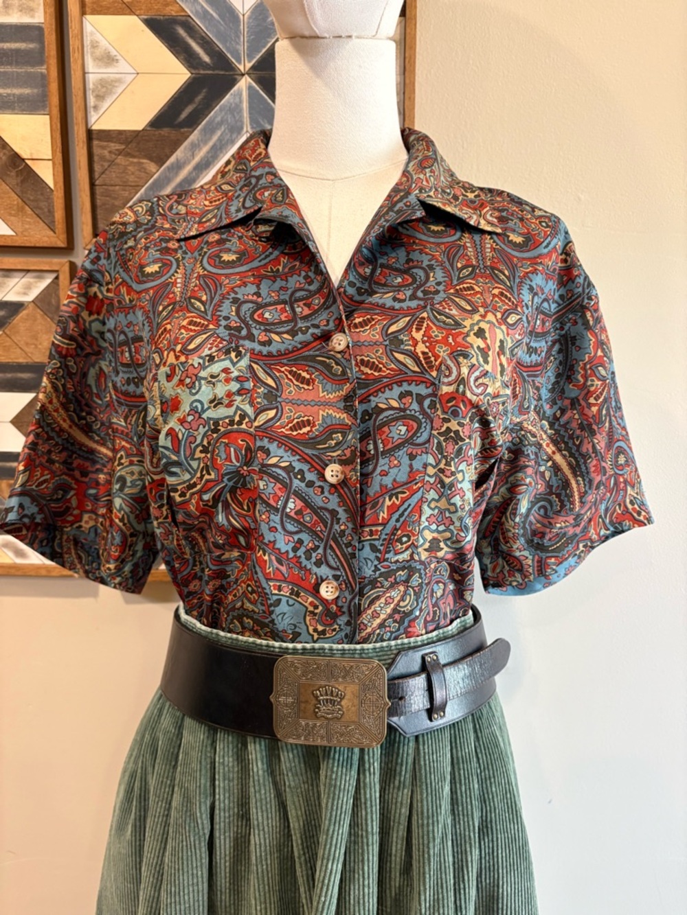 Vintage Ralph Lauren Blue Label Paisley Oversized Button-Up Short Sleeve Top 6